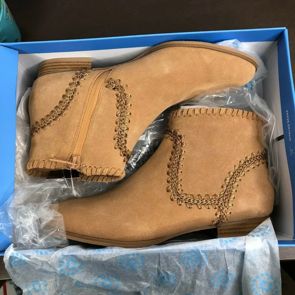 NEW Jack Rogers Womens Gemma Tan Suede Waterproof Ankle Booties Size 6M